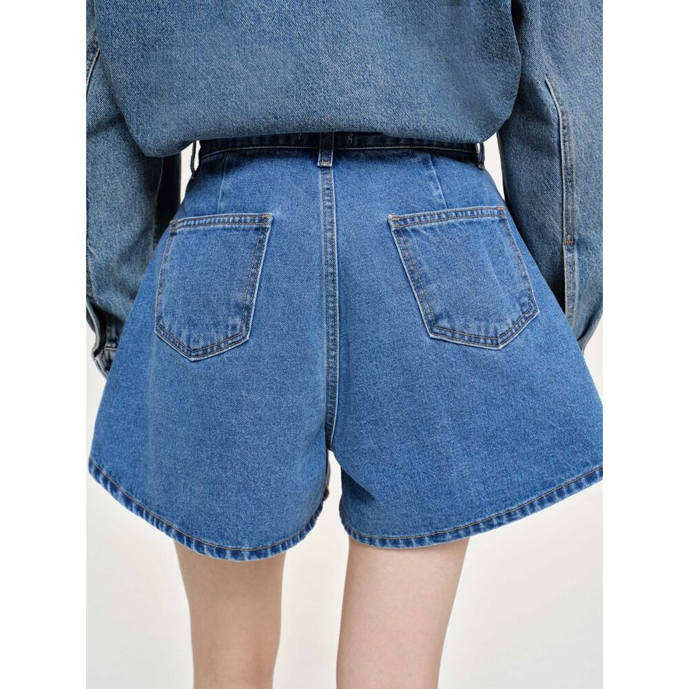 Source Unknown Flared Denim Shorts Medium Blue - L - image 4